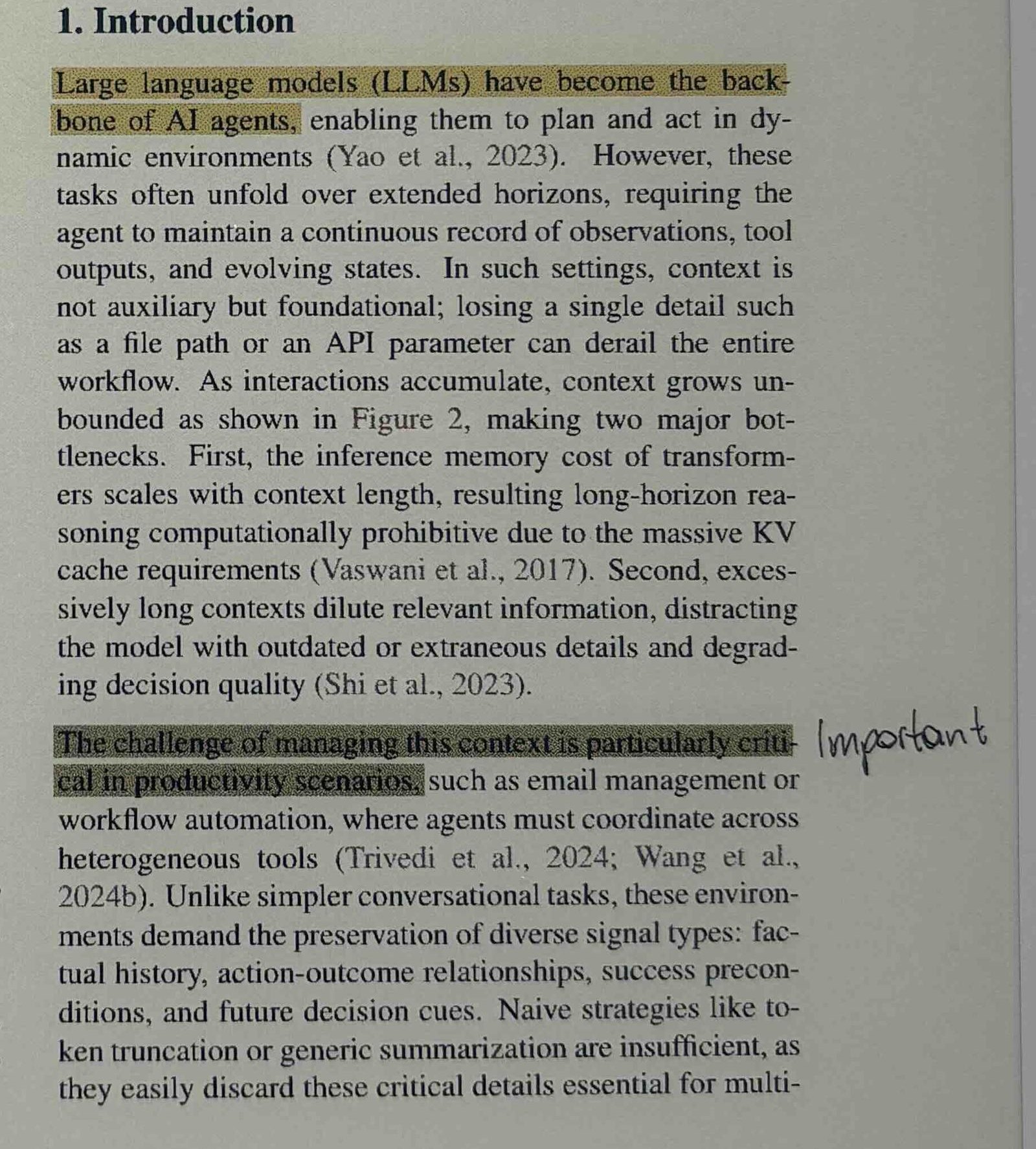 A PDF page on a reMarkable Paper Pro with a yellow and a green highlight and a handwritten note in the margin.